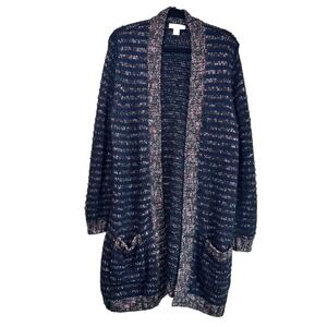 Christopher&Banks womens open front Knit cardigan sweater Blue Pink Purple Sz L